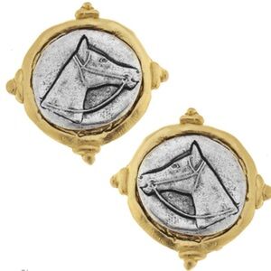 Equestrian earrings Gold and Silver Horse Motif Earrings